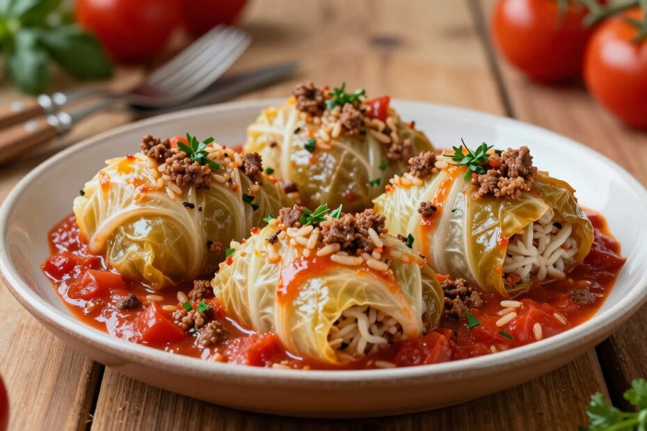 Gołąbki zapiekane w piekarniku z sosem pomidorowym