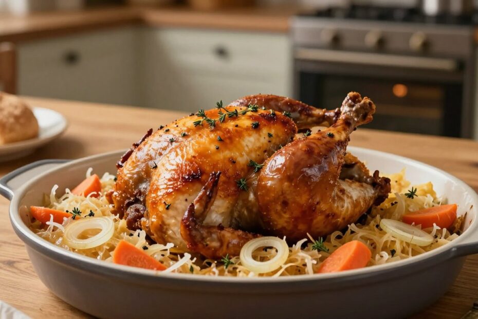 Kurczak w kapuście kiszonej w piekarniku