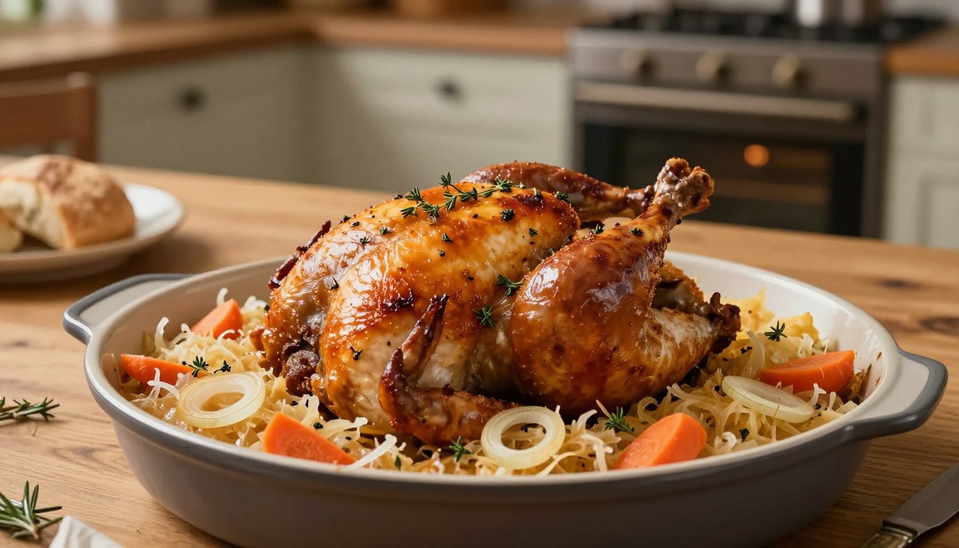 Kurczak w kapuście kiszonej w piekarniku