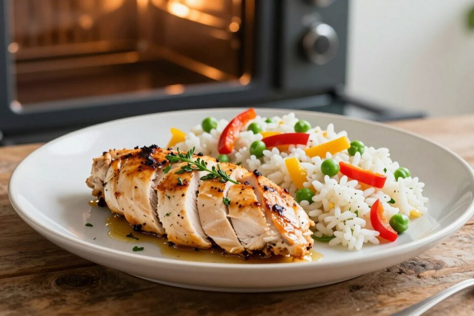 Pierś z kurczaka z ryżem i warzywami w piekarniku